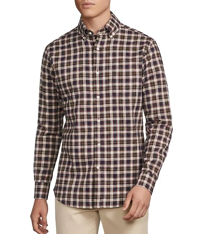 Cremieux Blue Label Big & Tall Washed Oxford Traditional Plaid Long Sleeve Woven Shirt