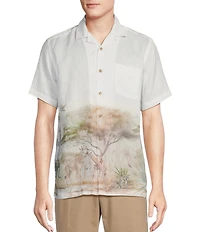 Cremieux Blue Label Cape Town Collection Landscape Print Short Sleeve Woven Camp Linen Shirt