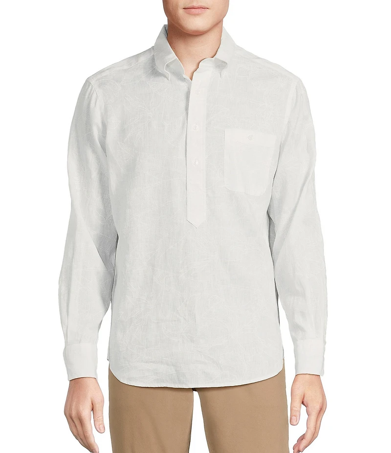 Cremieux Blue Label Cape Town Collection Leaf Print Long Sleeve Polo Shirt