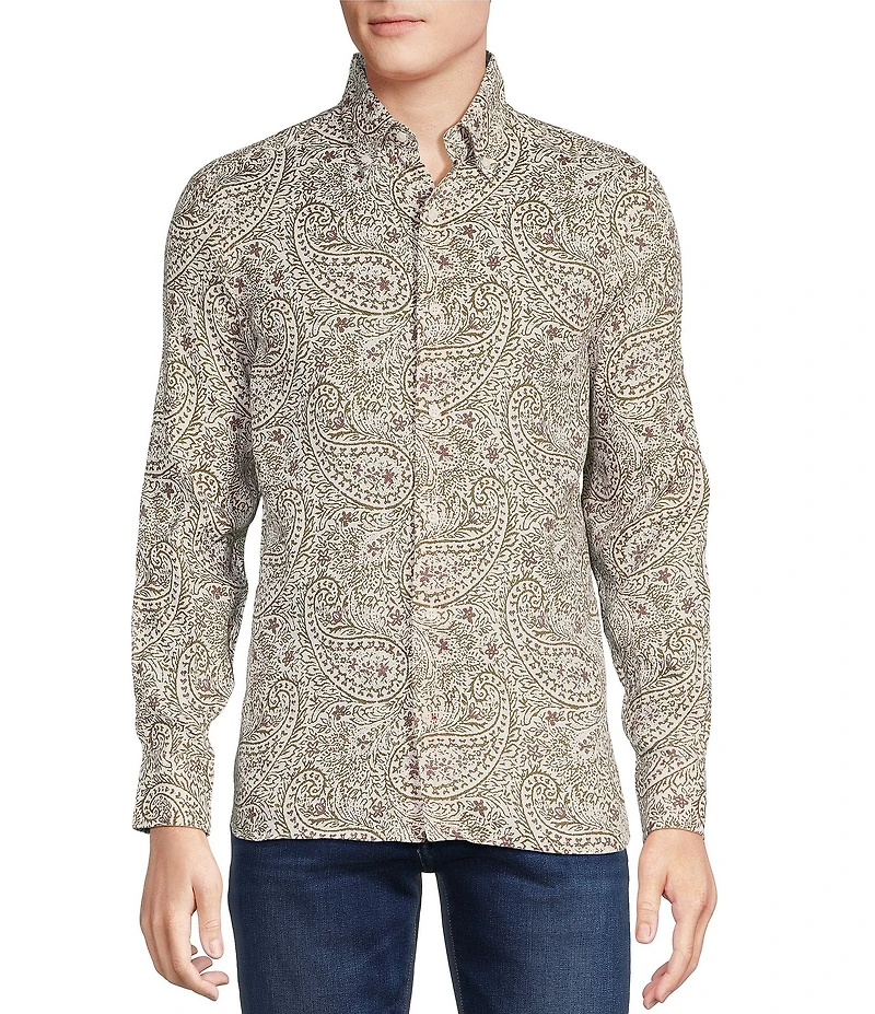 Cremieux Blue Label Cape Town Collection Paisley Print Long Sleeve Woven Linen Shirt