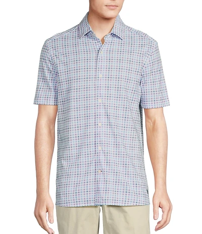 Cremieux Blue Label Check Knit Oxford Short Sleeve Woven Shirt