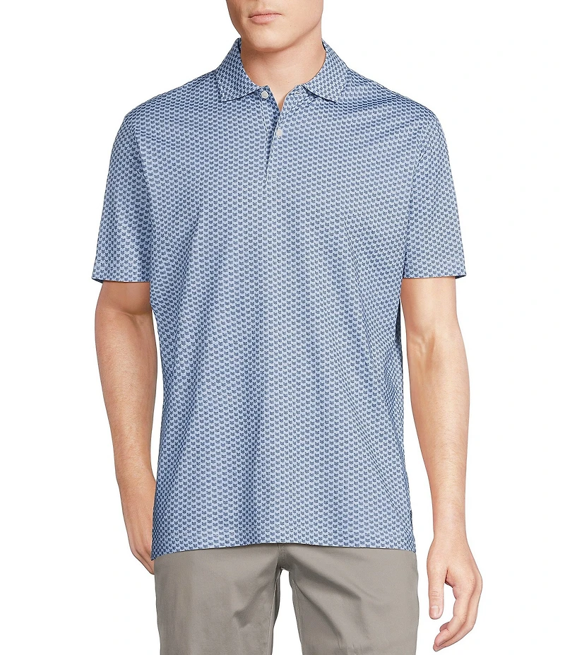Cremieux Blue Label Classic Fit Stretch Jersey Geometric Print Short Sleeve Polo Shirt
