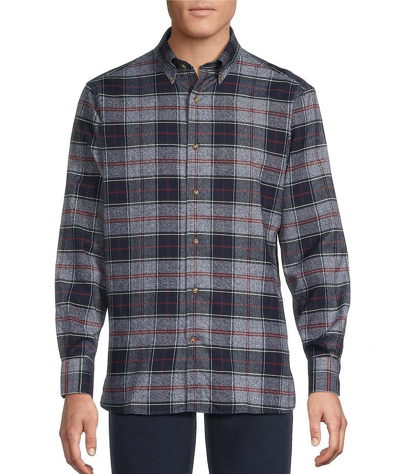Cremieux Blue Label Dark Plaid Flannel Long Sleeve Woven Shirt