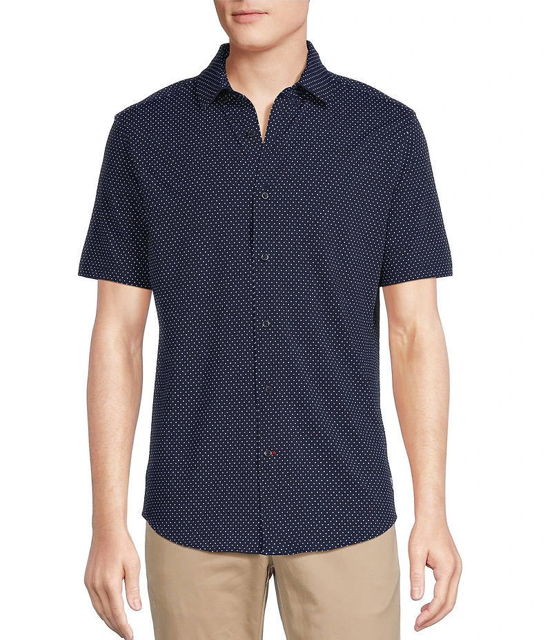 Cremieux Blue Label Dotted Coat Front Knit Short Sleeve Shirt
