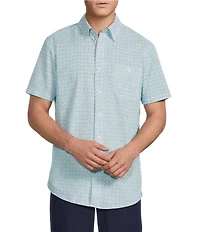 Cremieux Blue Label Drink Print Seersucker Performance Short Sleeve Woven Shirt