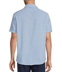 Cremieux Blue Label Fish Print Seersucker Performance Short Sleeve Button Front Woven Shirt