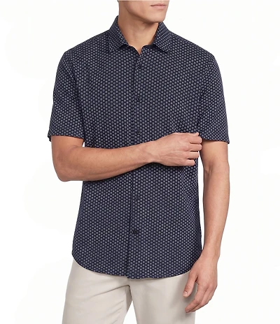 Cremieux Blue Label Floral Geometric Print Short Sleeve Coat Front Shirt