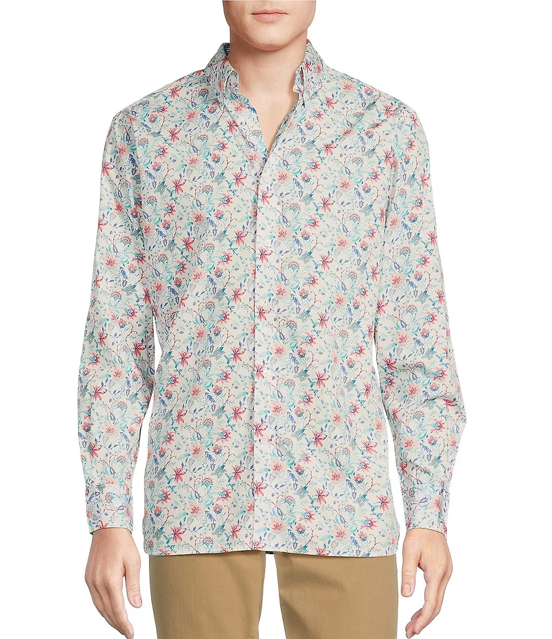 Cremieux Blue Label Floral Print Poplin Long Sleeve Woven Shirt