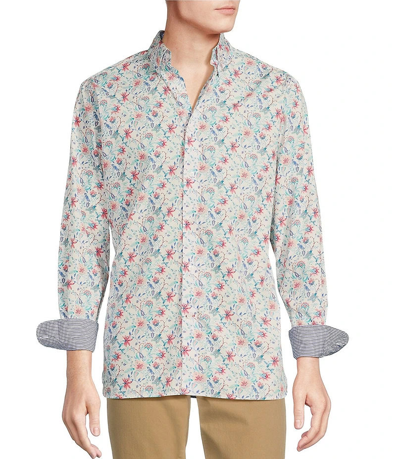 Cremieux Blue Label Floral Print Poplin Long Sleeve Woven Shirt