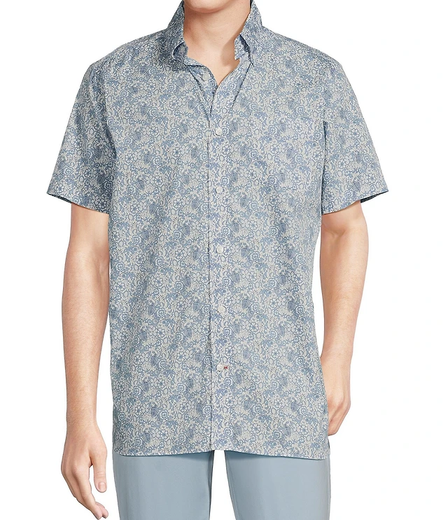 Perry Ellis Watercolor Print Poplin Short Sleeve Woven Shirt at