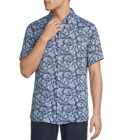 Cremieux Blue Label French Linen Floral Print Short Sleeve Woven Shirt