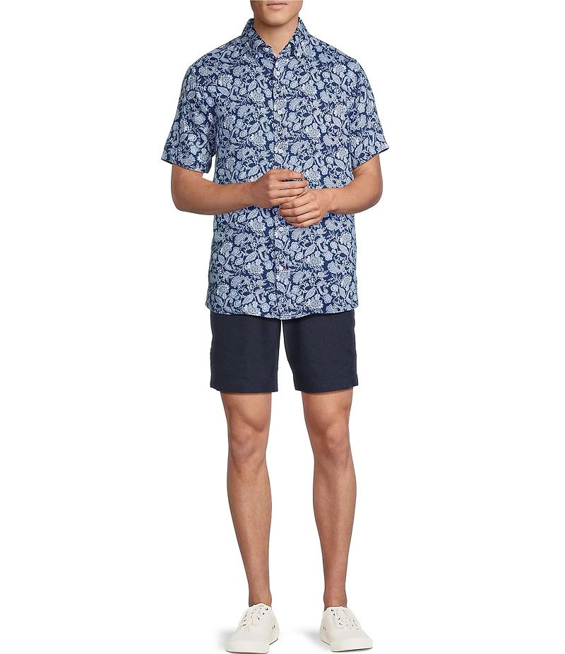 Cremieux Blue Label French Linen Floral Print Short Sleeve Woven Shirt