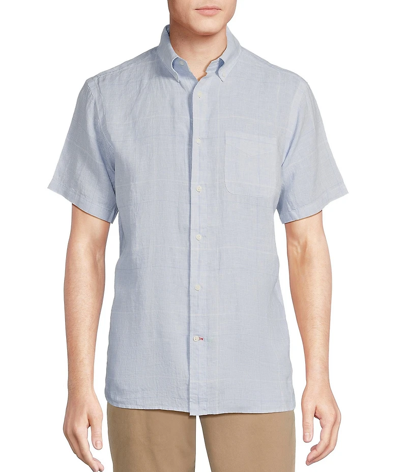 Cremieux Blue Label French Linen Plaid Short Sleeve Woven Shirt