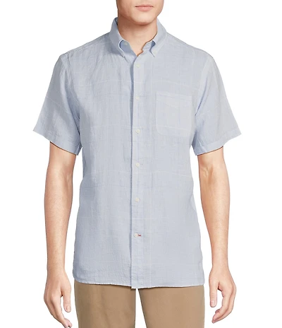 Cremieux Blue Label French Linen Medium Plaid Short Sleeve Woven Shirt