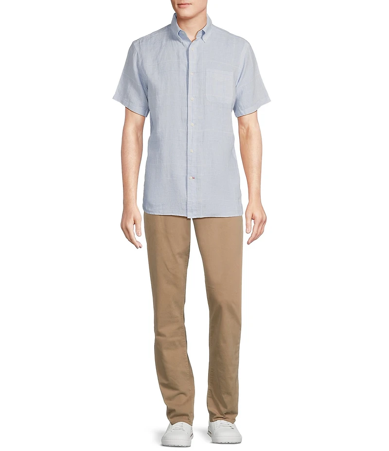 Cremieux Blue Label French Linen Plaid Short Sleeve Woven Shirt