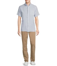 Cremieux Blue Label French Linen Plaid Short Sleeve Woven Shirt