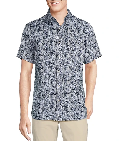 Cremieux Blue Label French Linen Paisley Print Short Sleeve Woven Shirt