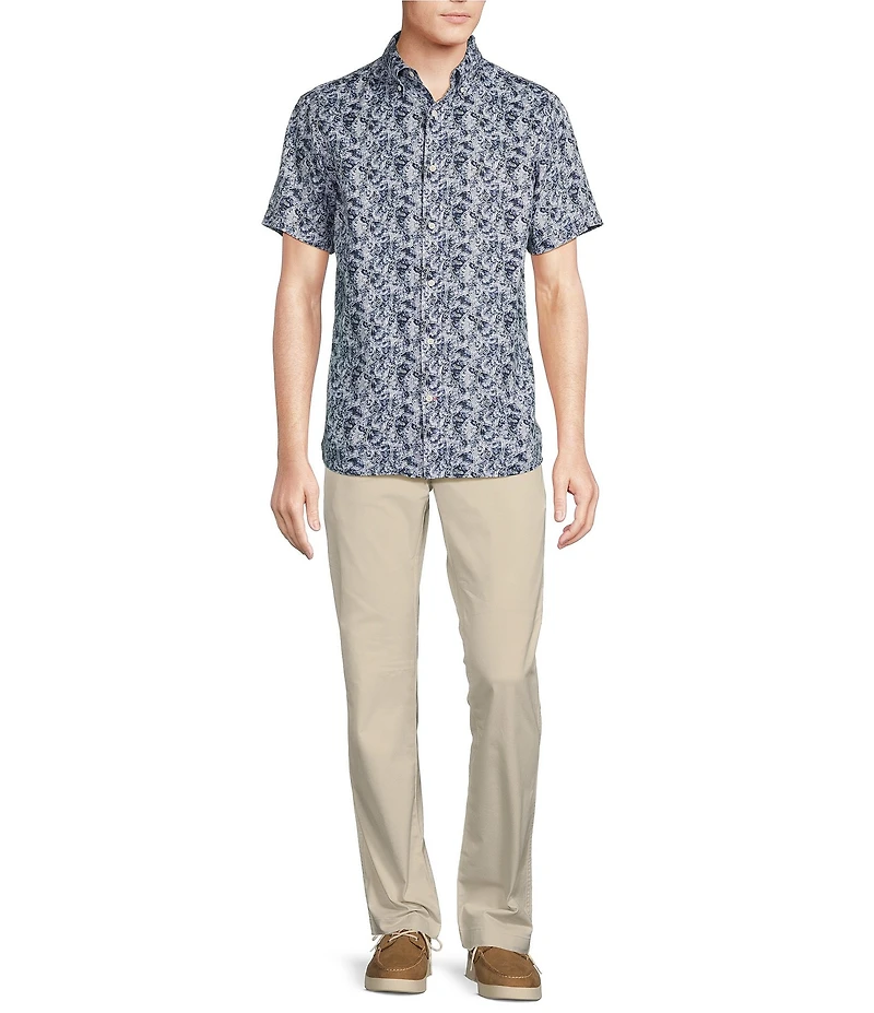 Cremieux Blue Label French Linen Paisley Print Short Sleeve Woven Shirt