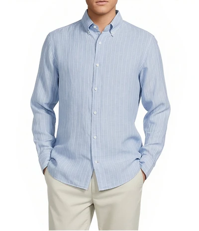 Cremieux Blue Label French Linen Pinstripe Long Sleeve Woven Shirt