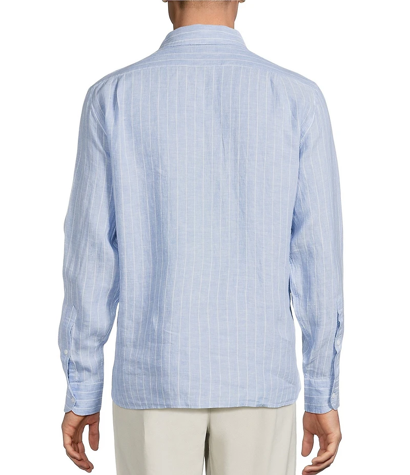 Cremieux Blue Label French Linen Pinstripe Long Sleeve Woven Shirt