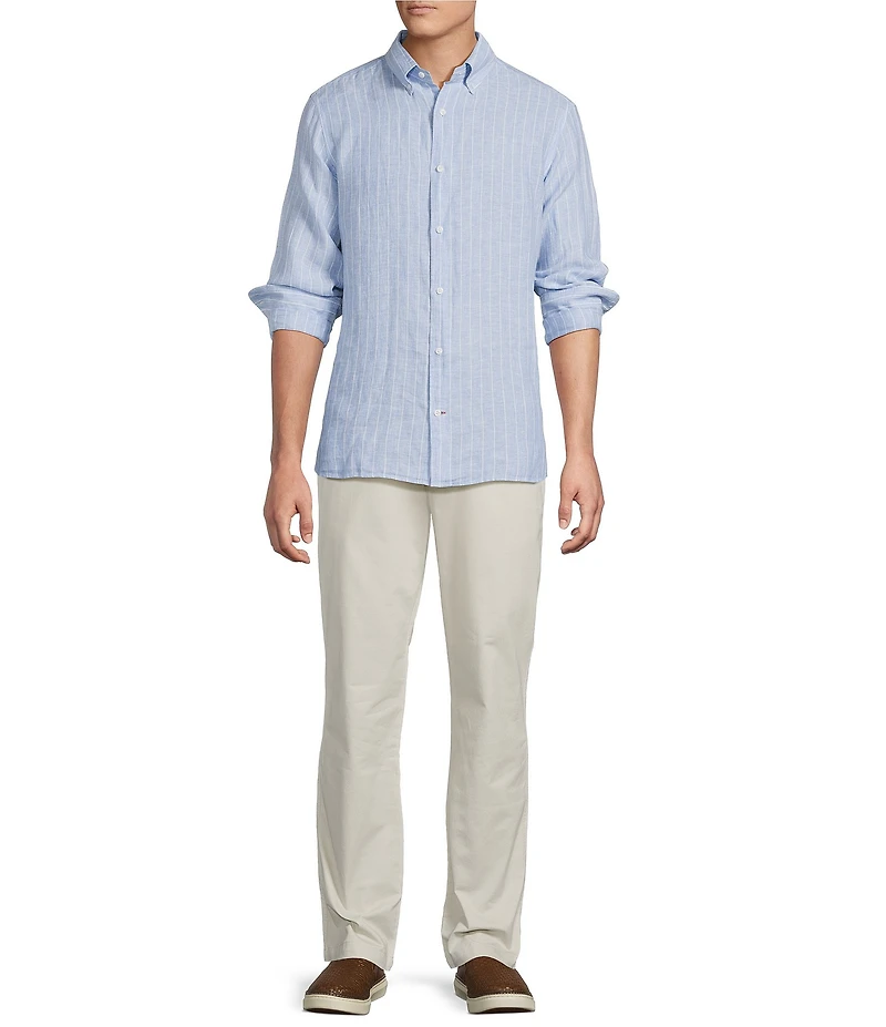 Cremieux Blue Label French Linen Pinstripe Long Sleeve Woven Shirt