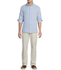 Cremieux Blue Label French Linen Pinstripe Long Sleeve Woven Shirt