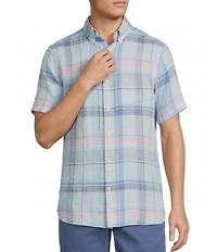Cremieux Blue Label French Linen Plaid Short Sleeve Woven Shirt