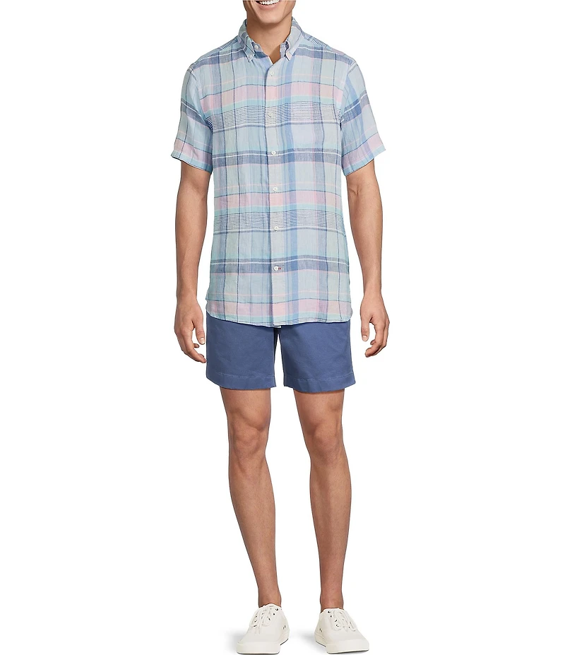 Cremieux Blue Label French Linen Plaid Short Sleeve Woven Shirt