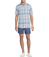 Cremieux Blue Label French Linen Plaid Short Sleeve Woven Shirt