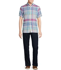 Cremieux Blue Label French Linen Small Plaid Short Sleeve Woven Shirt