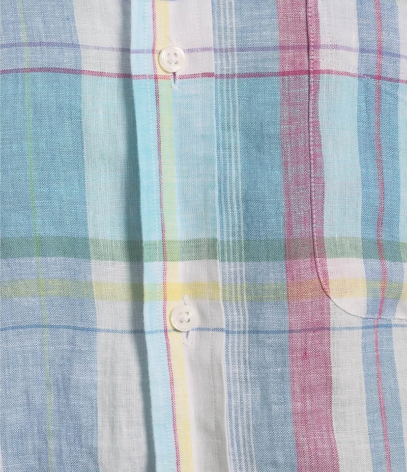 Cremieux Blue Label French Linen Small Plaid Short Sleeve Woven Shirt