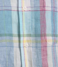 Cremieux Blue Label French Linen Small Plaid Short Sleeve Woven Shirt
