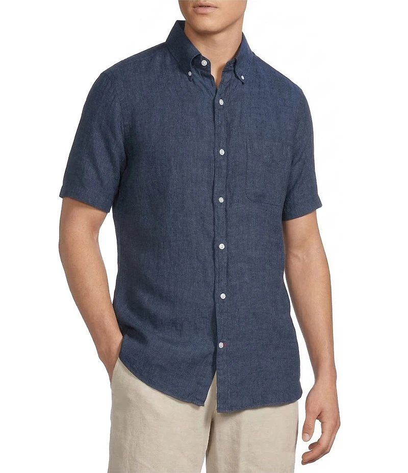 Cremieux Blue Label French Linen Solid Short Sleeve Woven Shirt