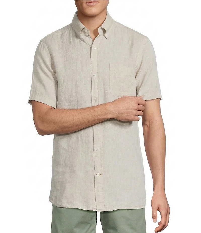 Cremieux Blue Label French Linen Solid Short Sleeve Woven Shirt
