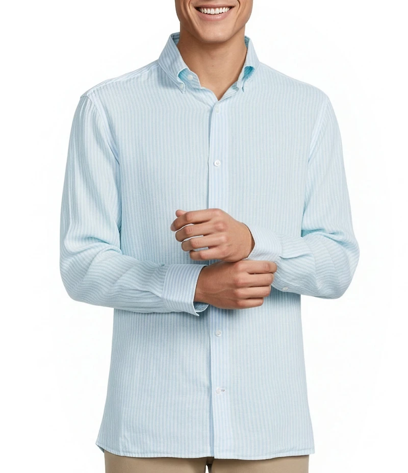 Cremieux Blue Label French Linen Stripe Long Sleeve Woven Shirt