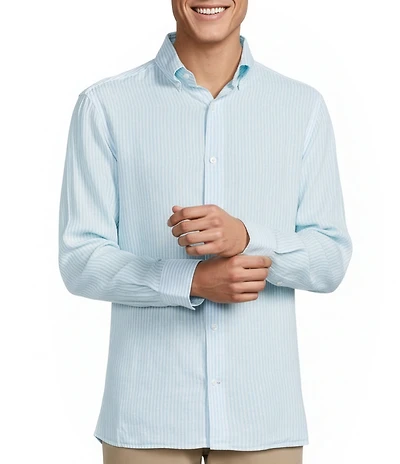 Cremieux Blue Label French Linen Stripe Long Sleeve Woven Shirt