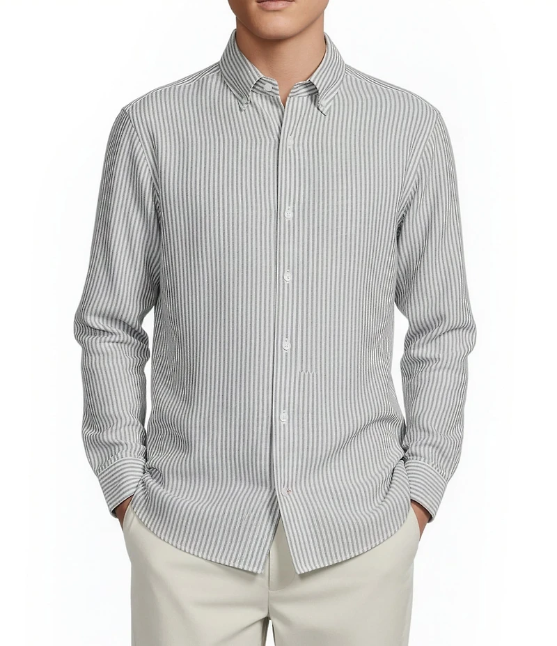 Cremieux Blue Label French Linen Stripe Long Sleeve Woven Shirt