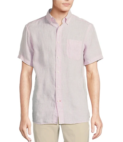 Cremieux Blue Label French Linen Stripe Short Sleeve Woven Shirt