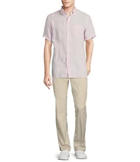 Cremieux Blue Label French Linen Stripe Short Sleeve Woven Shirt