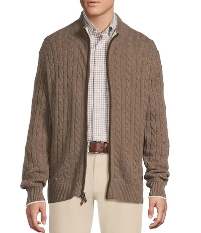 Cremieux Blue Label Full-Zip Cable Knit Cashmere Sweater