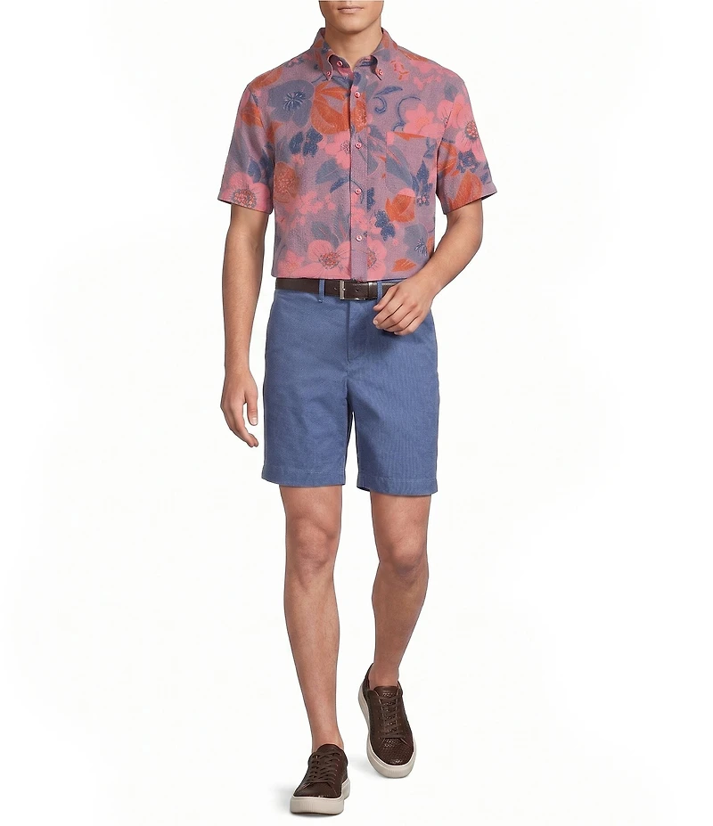 Cremieux Blue Label Garment Dyed Floral Printed Short Sleeve Woven Shirt