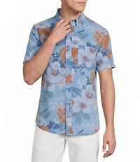 Cremieux Blue Label Garment Dyed Floral Printed Short Sleeve Woven Shirt