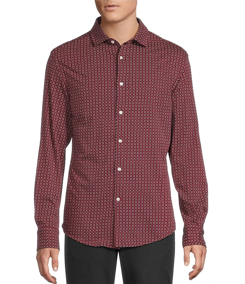 Cremieux Blue Label Geo Print Coat Front Knit Shirt