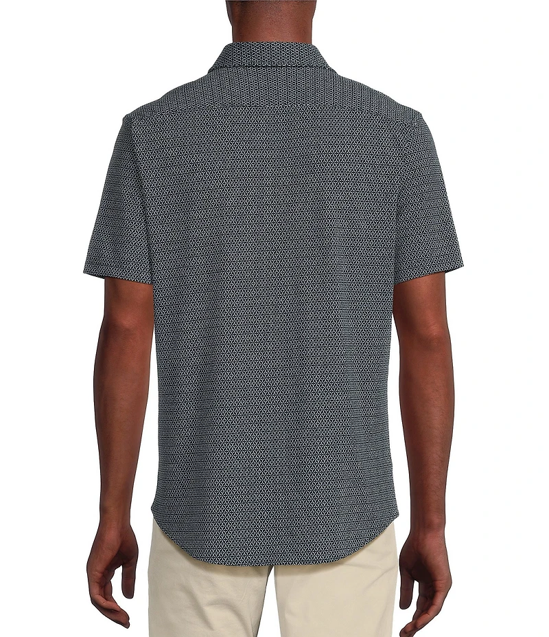 Cremieux Blue Label Geo Print Coat Front Knit Short Sleeve Shirt