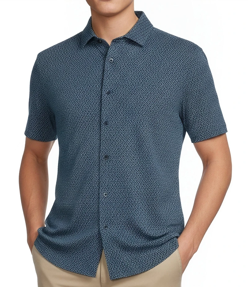 Cremieux Blue Label Geometric Button Front Knit Short Sleeve Shirt