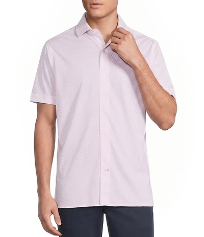 Cremieux Blue Label Geometric Circle Print Knit Oxford Short Sleeve Woven Shirt