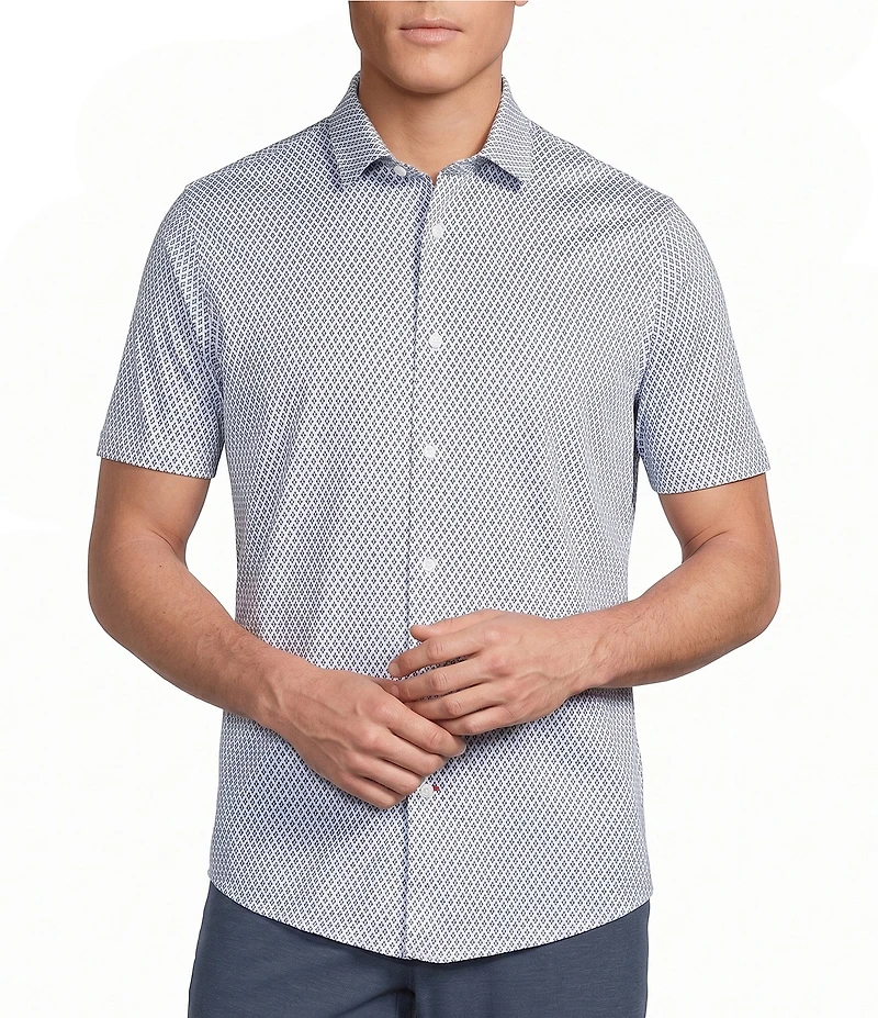 Cremieux Blue Label Geometric Diamond Print Short Sleeve Coat Front Shirt