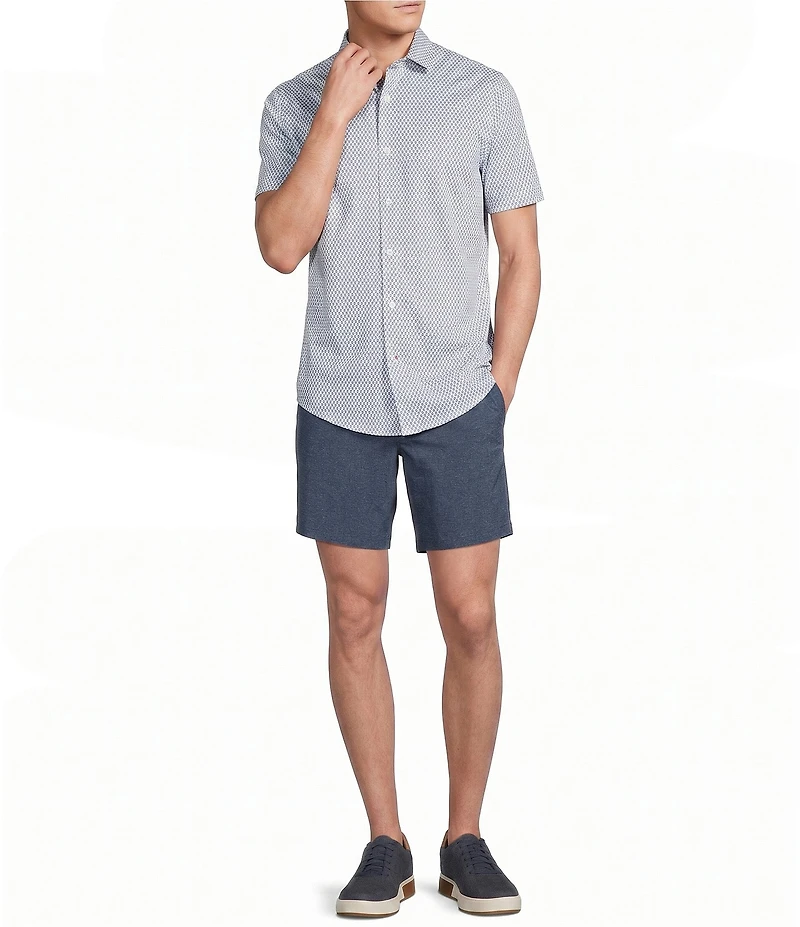 Cremieux Blue Label Geometric Diamond Print Short Sleeve Coat Front Shirt