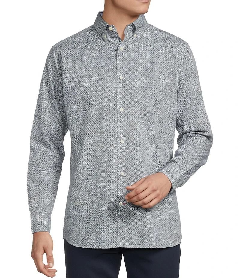 Cremieux Blue Label Geometric Print Poplin Long Sleeve Woven Shirt