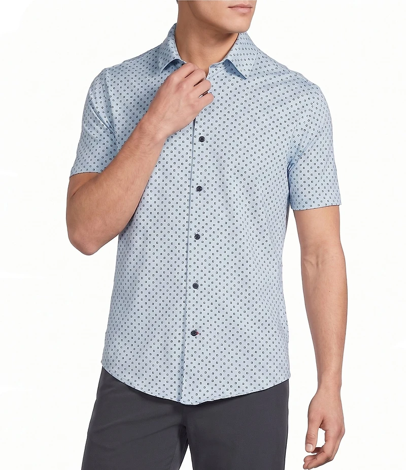 Cremieux Blue Label Geometric Square Print Short Sleeve Coat Front Shirt